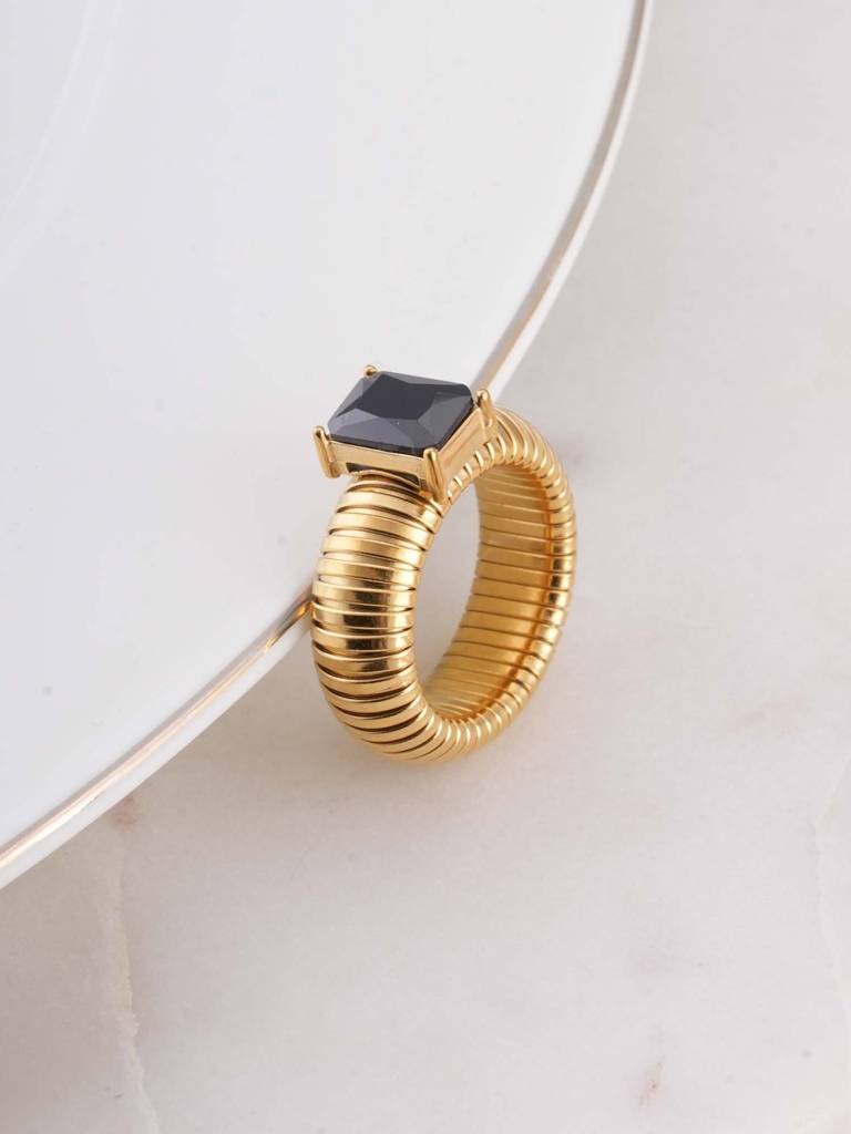 Black Stone Snake Ring  For Womens : SSWRG0573-7