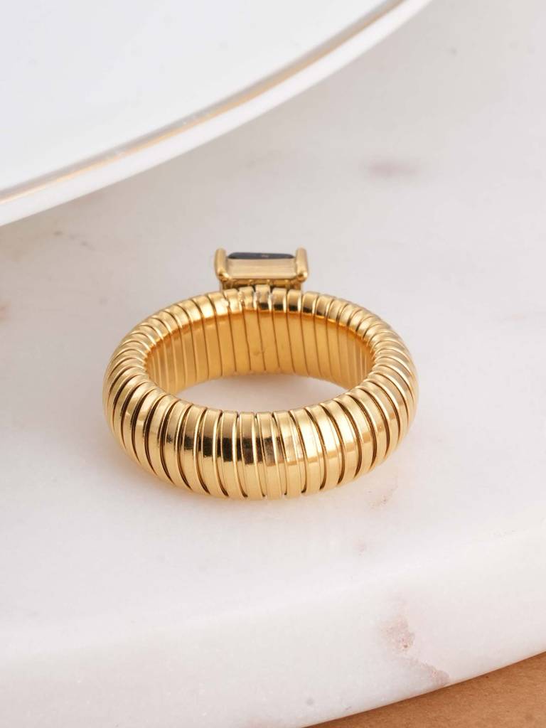 Black Stone Snake Ring  For Womens : SSWRG0573-7