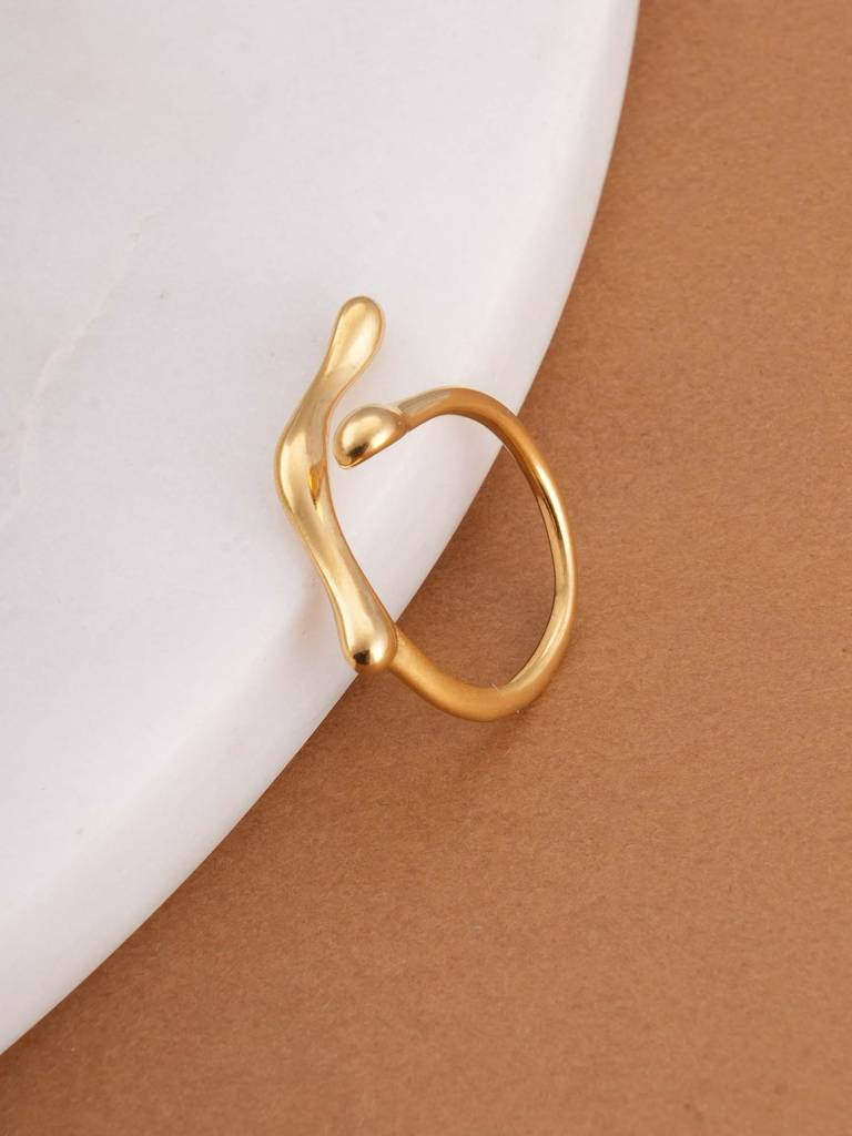 Line N Ball Gold Ring For Womens (Size- Adjustable) - Waterproof & Anti-Tarnish : SSWRG0598-A
