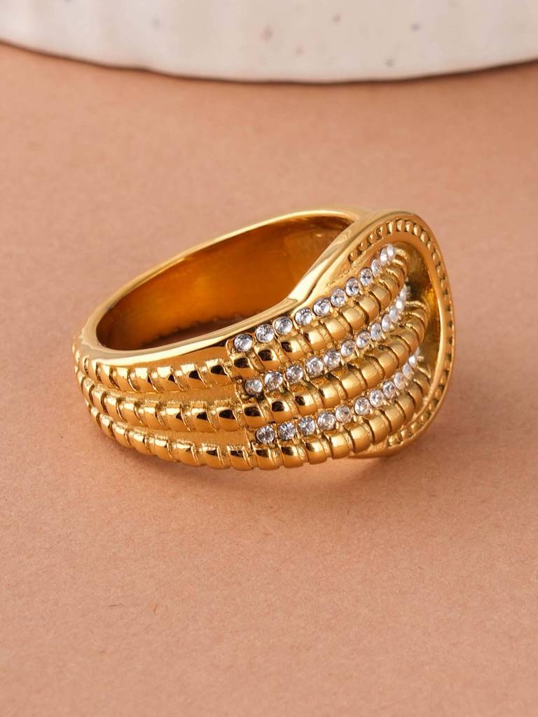 Crystal Embellished Gold Statement Ring For Womens : SSWRG0607-5
