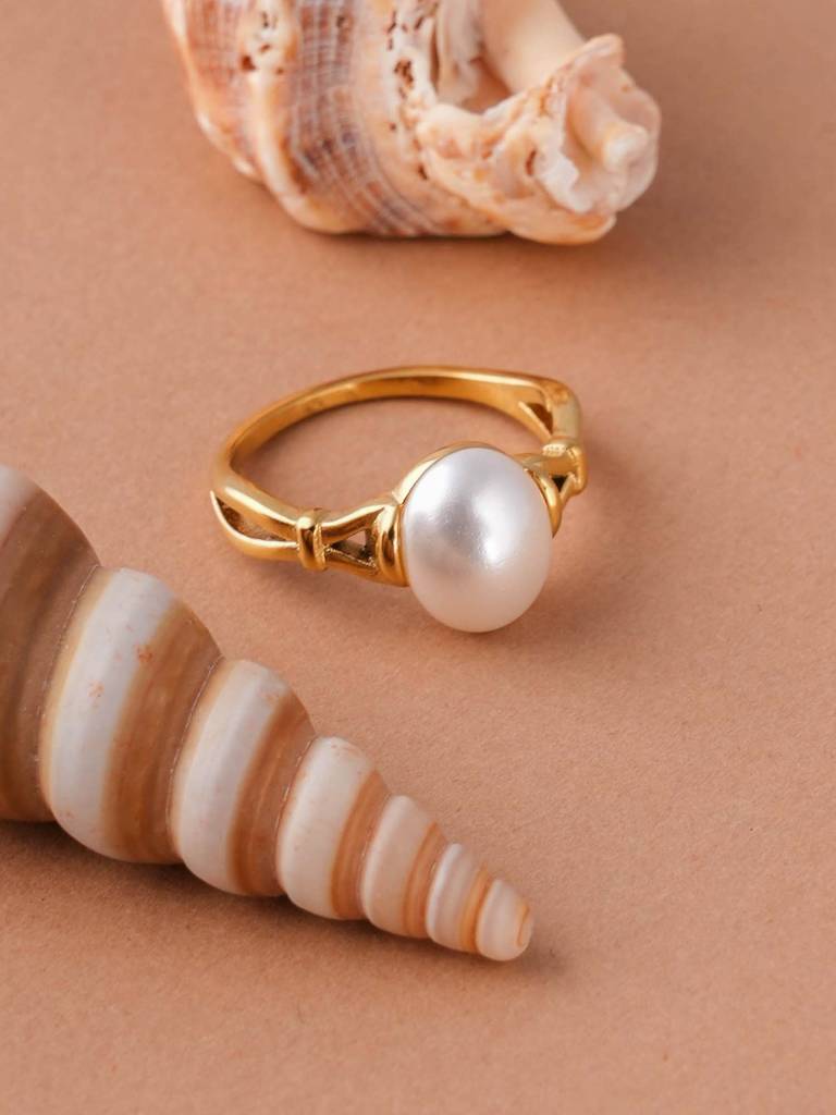 Vintage Inspired Gold Pearl Ring For Womens : SSWRG0616-5
