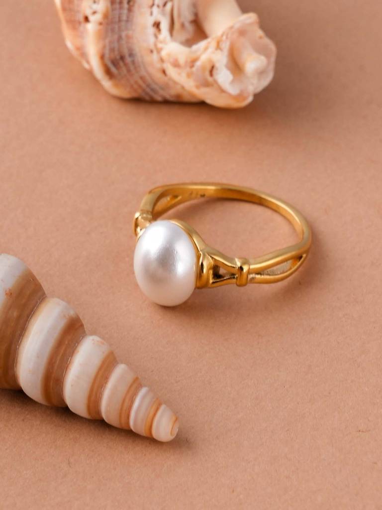 Vintage Inspired Gold Pearl Ring For Womens : SSWRG0616-5