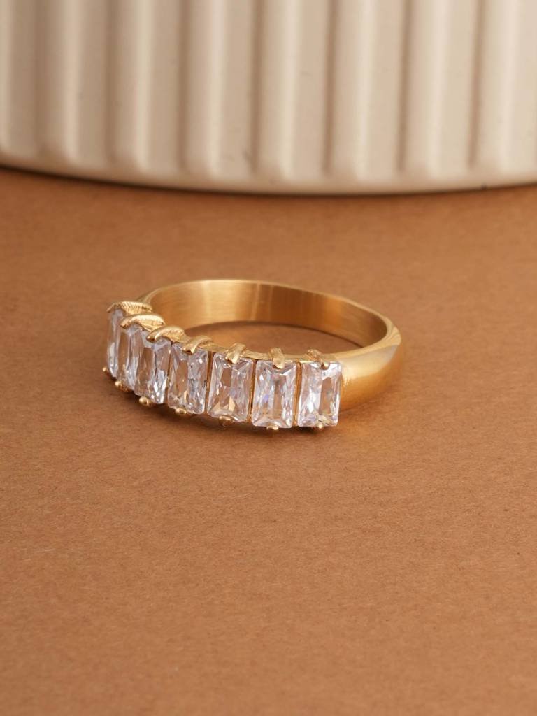 Gold Baguette-Cut Zirconia Ring For Womens : SSWRG0704-8