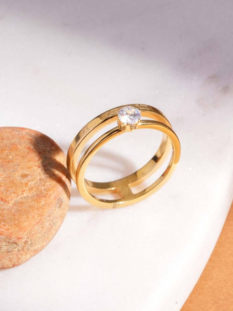 Gold Roman Diamond Ring For Womens : SSWRG0707-8