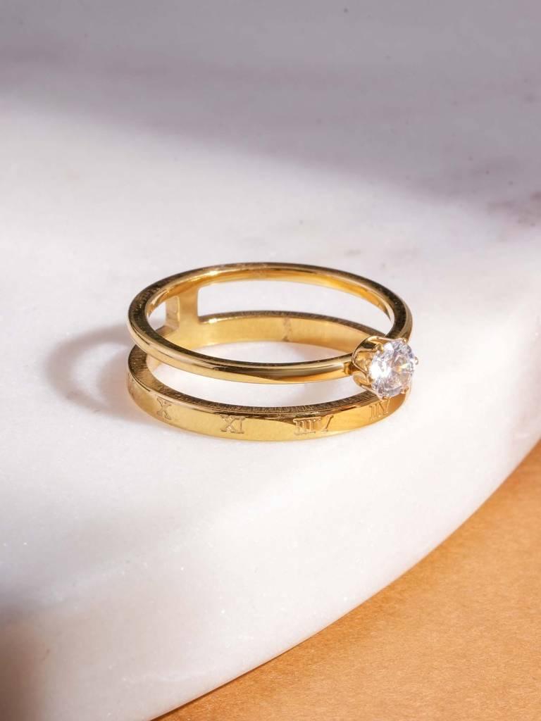 Gold Roman Diamond Ring For Womens : SSWRG0707-8