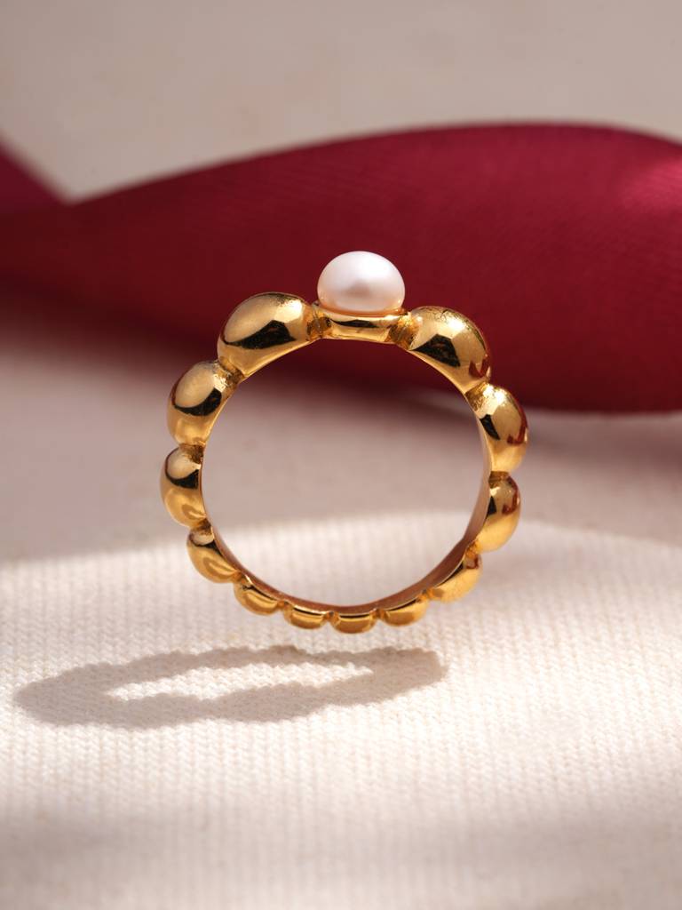 Golden Bubble Pearl Ring For Women : SSWRG0816-5