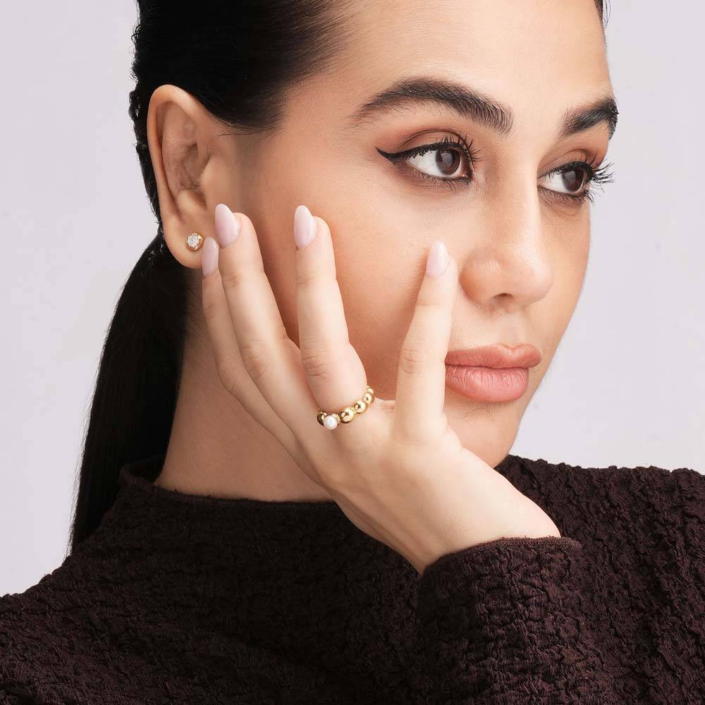 Golden Bubble Pearl Ring For Women : SSWRG0816-5