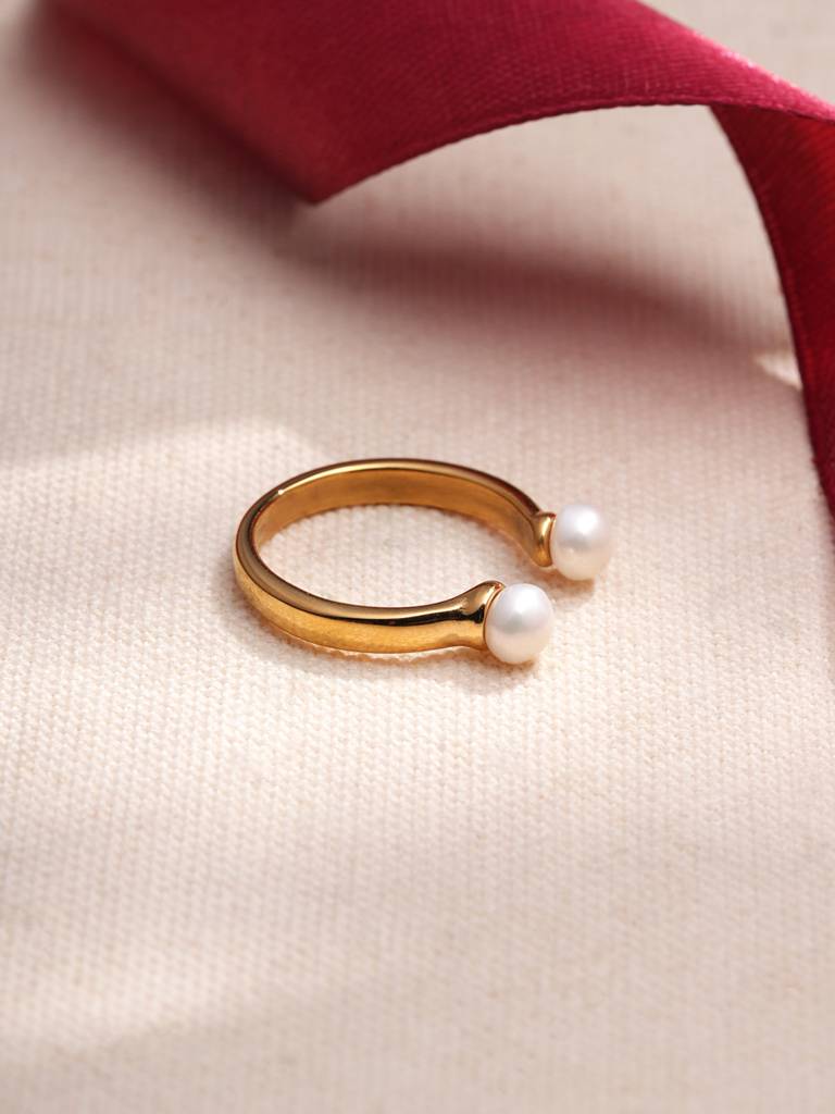 Twin Pearls Minimal Open Band For Women (Size - A) : SSWRG0826-A