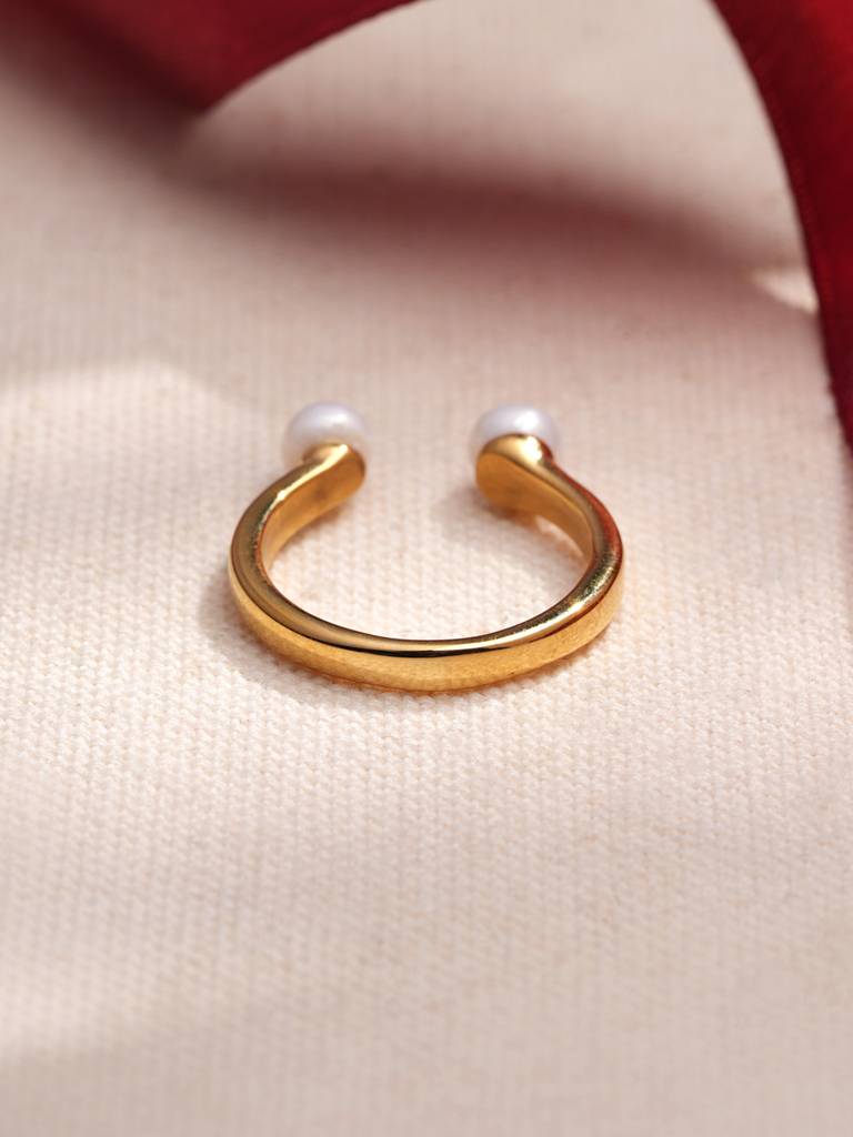 Twin Pearls Minimal Open Band For Women (Size - A) : SSWRG0826-A