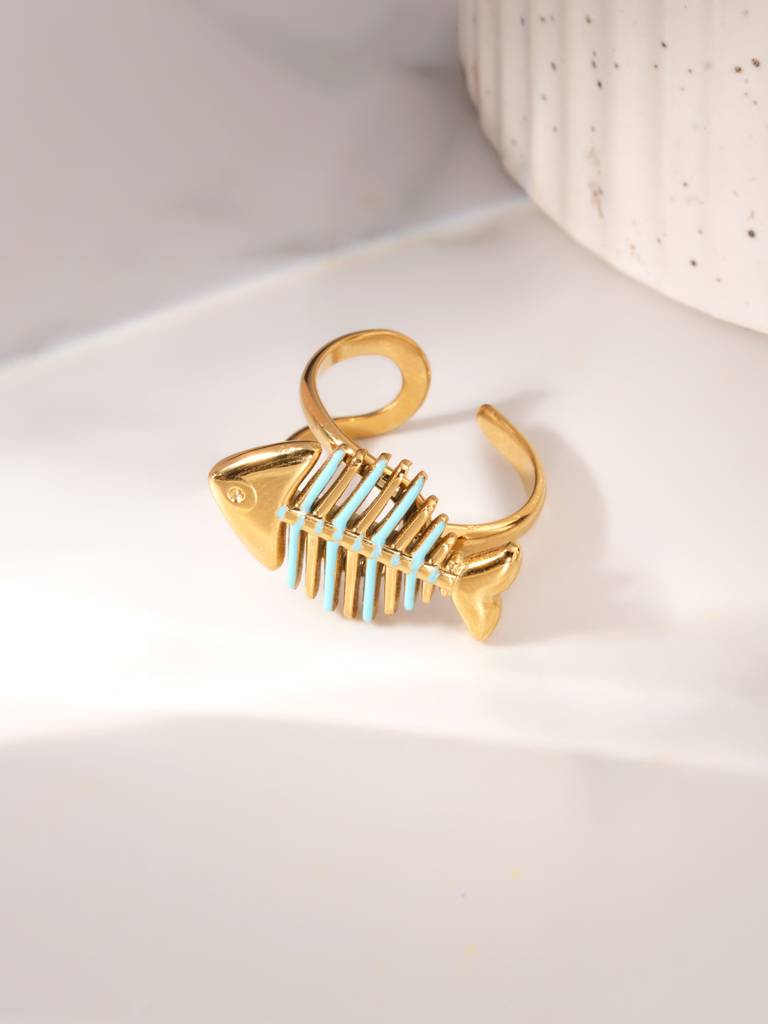 Aqua Fishbone Open Ring For Womens (Size- Adjustable) : SSWRG0955-A
