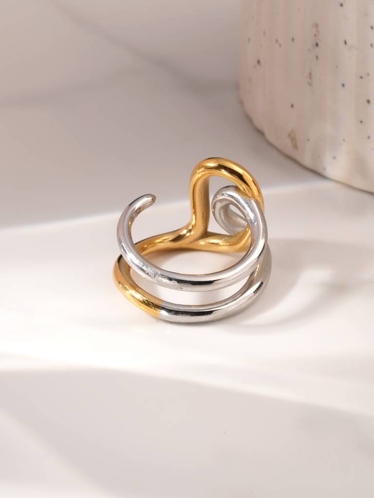 Entwine Curve Dual Tone Ring For Womens (Size- Adjusaable) : SSWRG0972-A