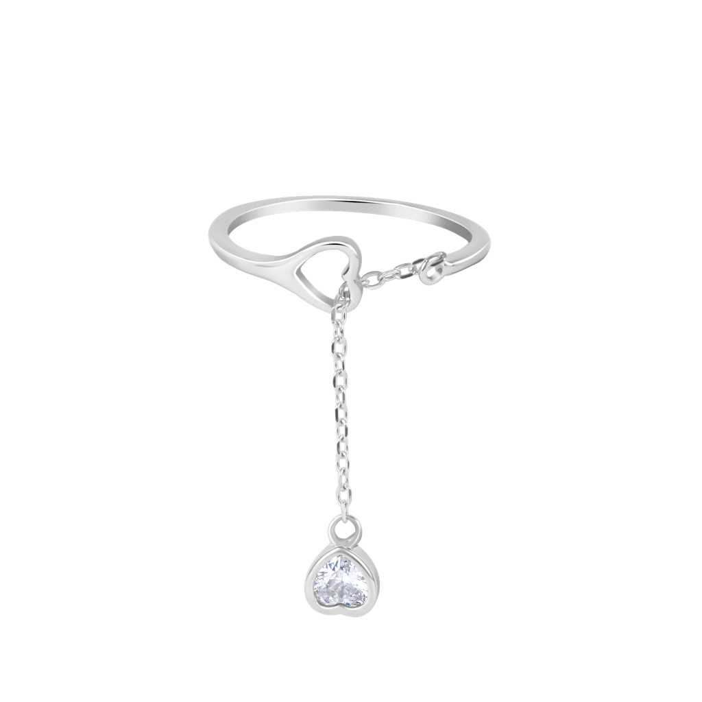 925 Sterling Silver Heart Chain Drop Dangle Adjustable Ring : STRG4-A