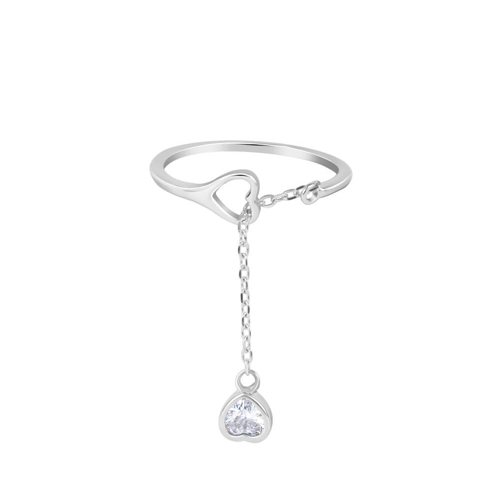 925 Sterling Silver Heart Chain Drop Dangle Adjustable Ring : STRG4-A