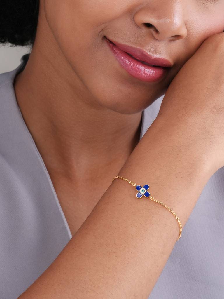925 Sterling Silver Evil Eye Clover 925 Silver Bracelet For Women : STWBR0498
