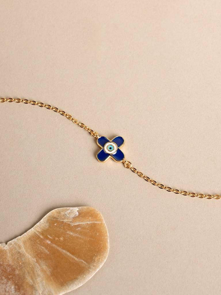 925 Sterling Silver Evil Eye Clover 925 Silver Bracelet For Women : STWBR0498