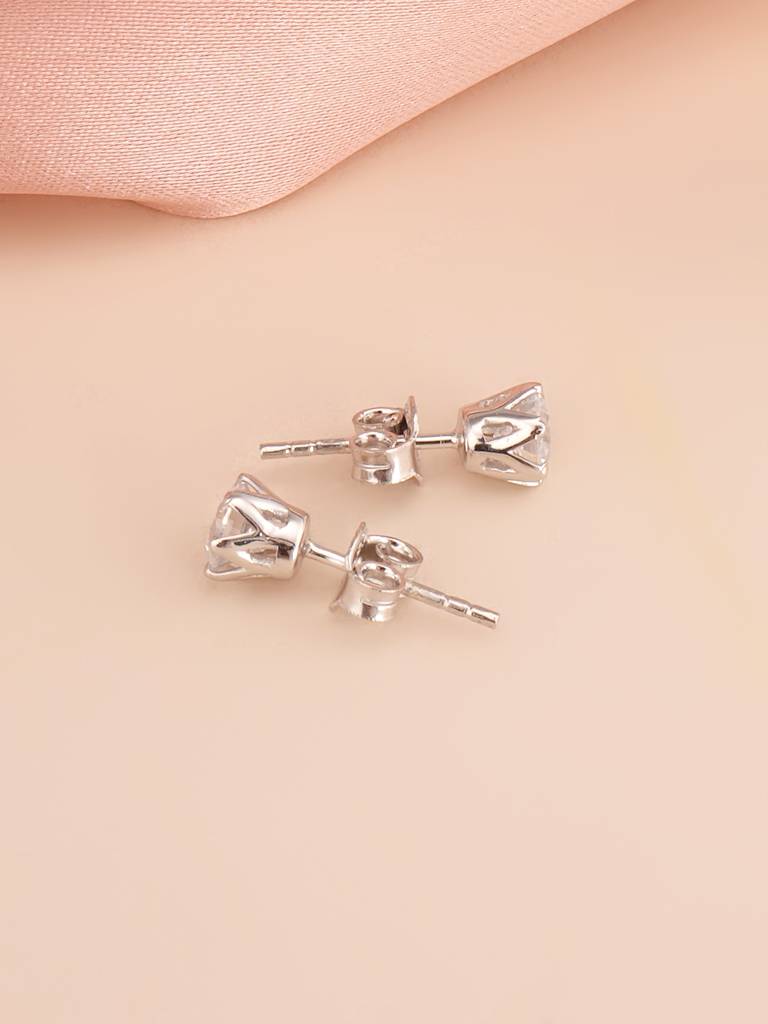 Halo-Style Diamond 925 Sterling Silver Studs For Women : STWER0883