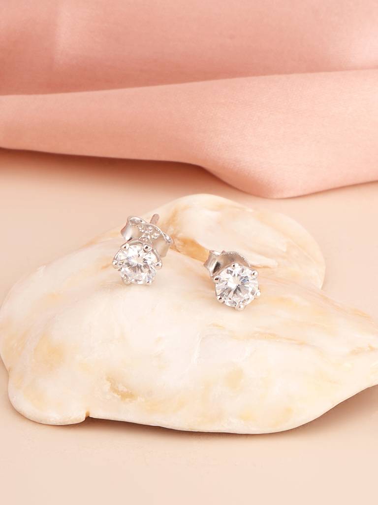 Halo-Style Diamond 925 Sterling Silver Studs For Women : STWER0883