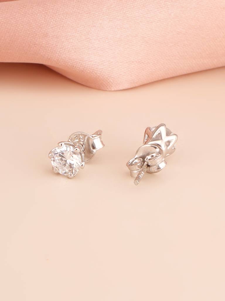 Halo-Style Diamond 925 Sterling Silver Studs For Women : STWER0883