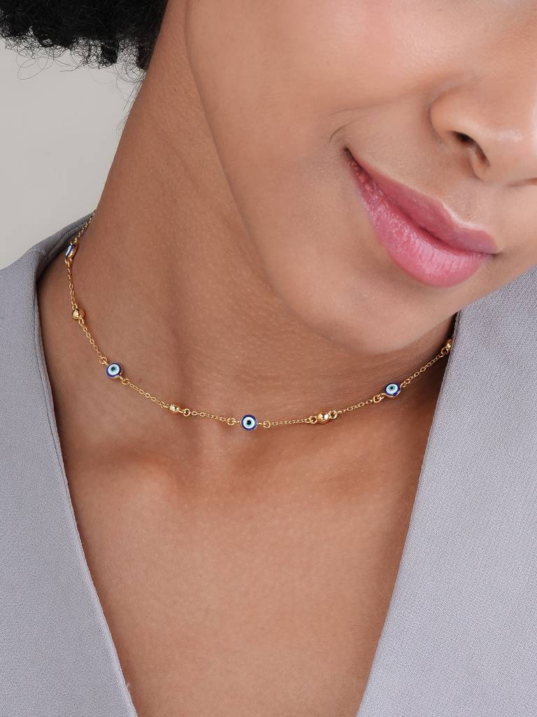 Evil Eye 925 Silver With Metal Balls Station Necklace For Women : STWNC0654