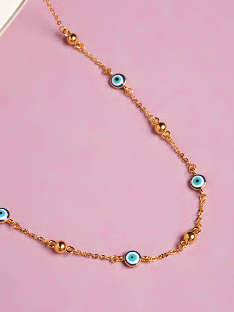 Evil Eye 925 Silver With Metal Balls Station Necklace For Women : STWNC0654