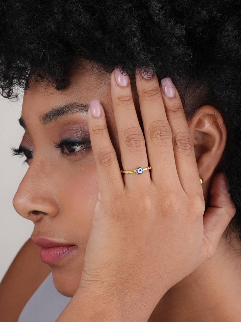 Evil Eye 925 Stone Band Ring For Womens - Size- Adjustable : STWRG0900-A