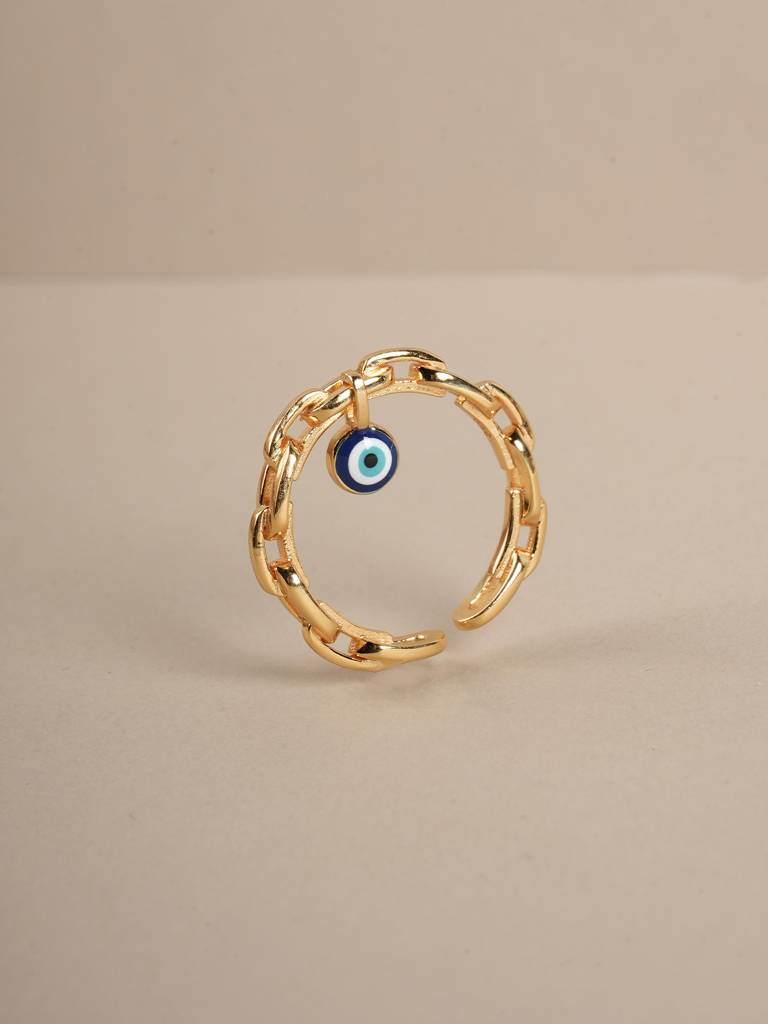 Evil Eye Charm 925 Silver Ring For Womens - Size- Adjustable : STWRG0901-A