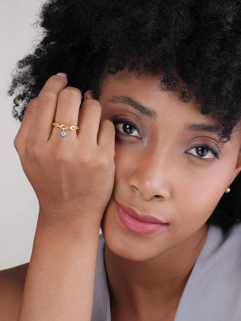 Evil Eye Charm 925 Silver Ring For Womens - Size- Adjustable : STWRG0901-A