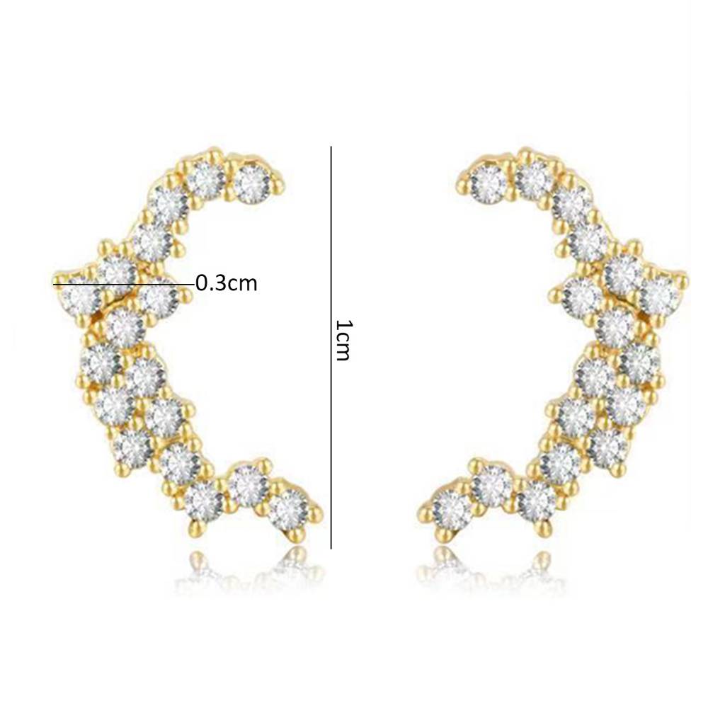 18K Gold Plated Waterproof, Anti-Tarnish White Zircon Crescent Studs : AWU0125E553WH