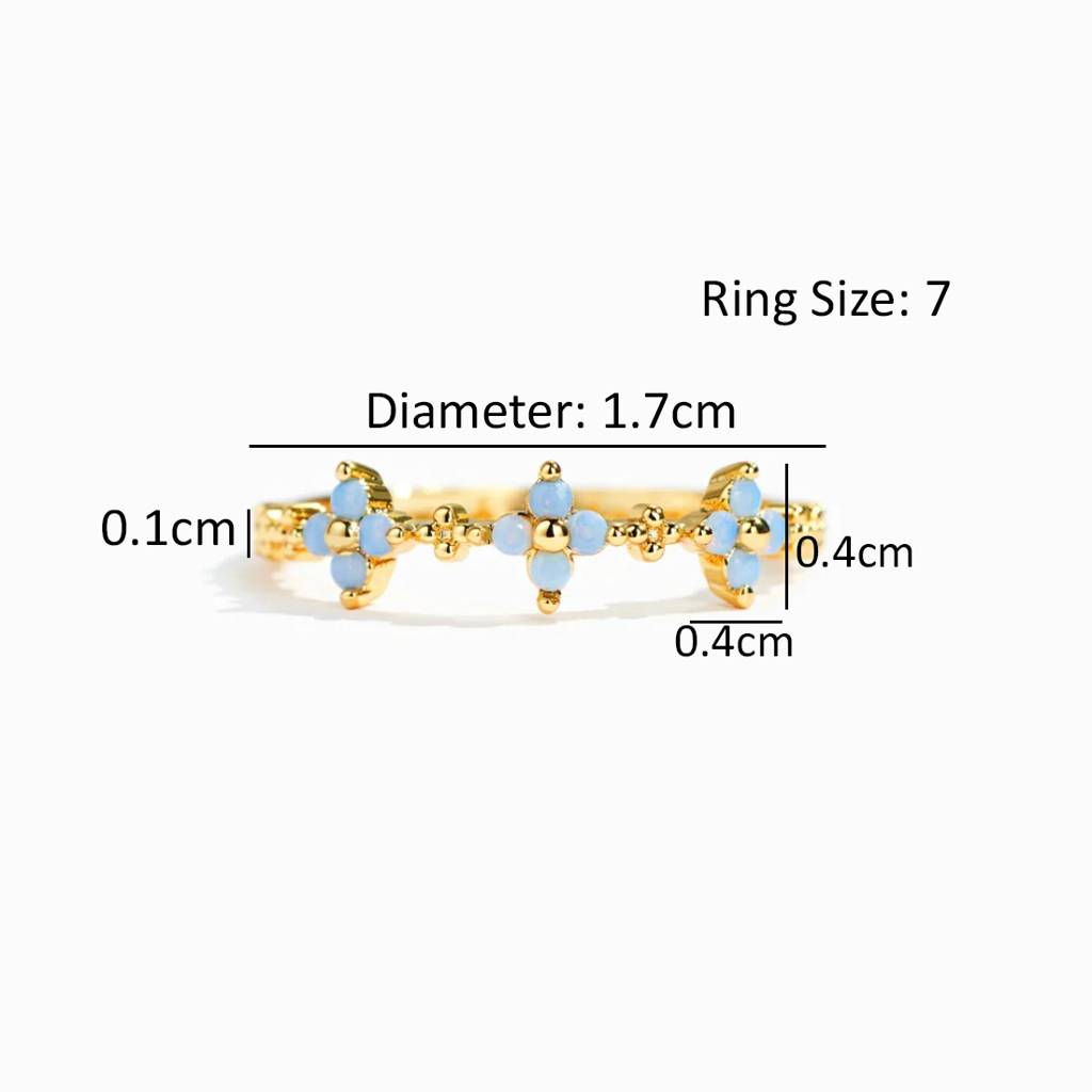 18K Plated Waterproof, Anti-Tarnish Blue Zircon Floral Ring, Size:7 : AWU0125R143G_7