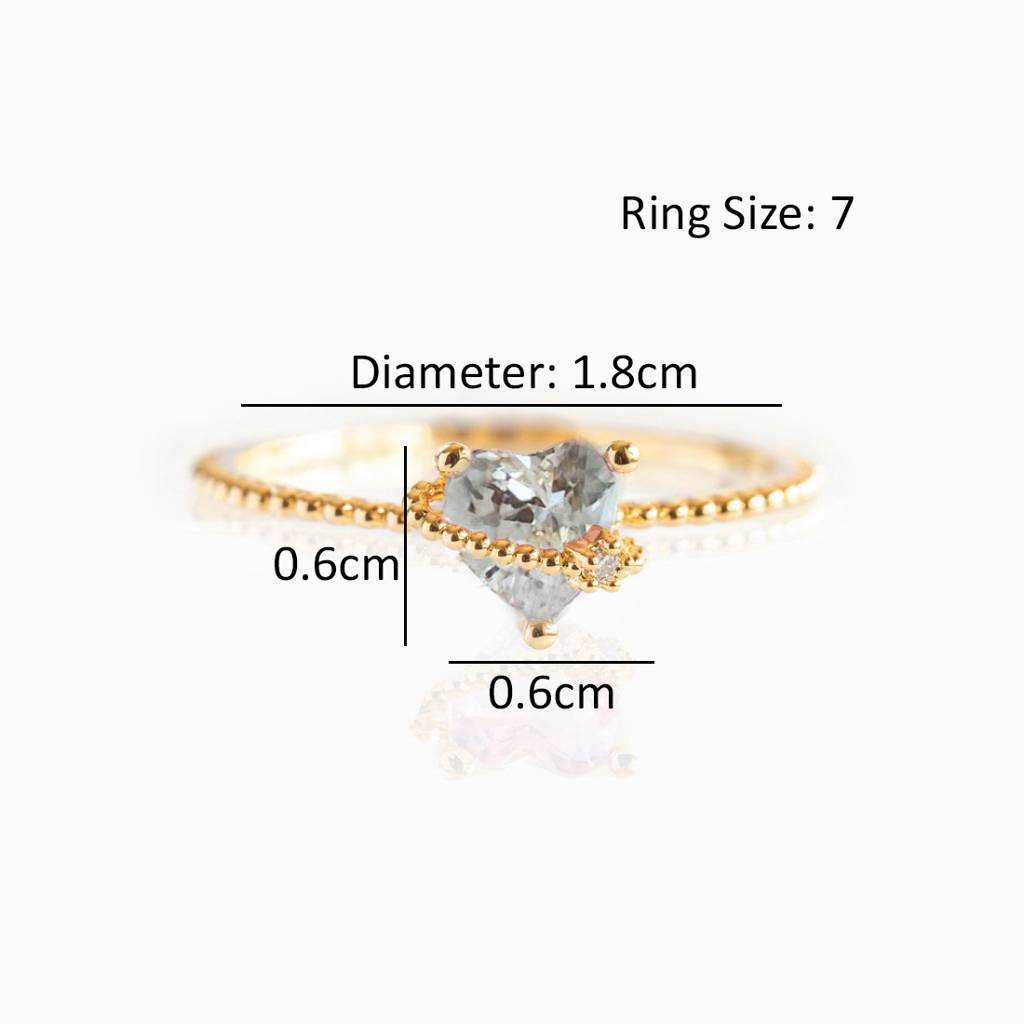 18K Gold Plated Waterproof, Anti-Tarnish Zircon Heart Hug Ring, Size:7 : AWU0125R141WH_7