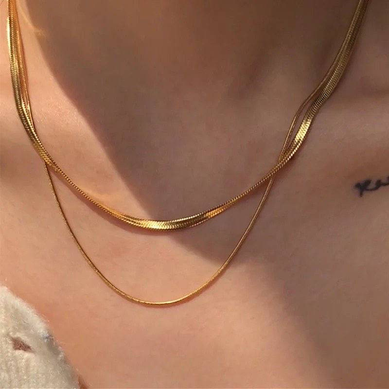 18Kt Gold Plated Herringbone Necklace, Sabya