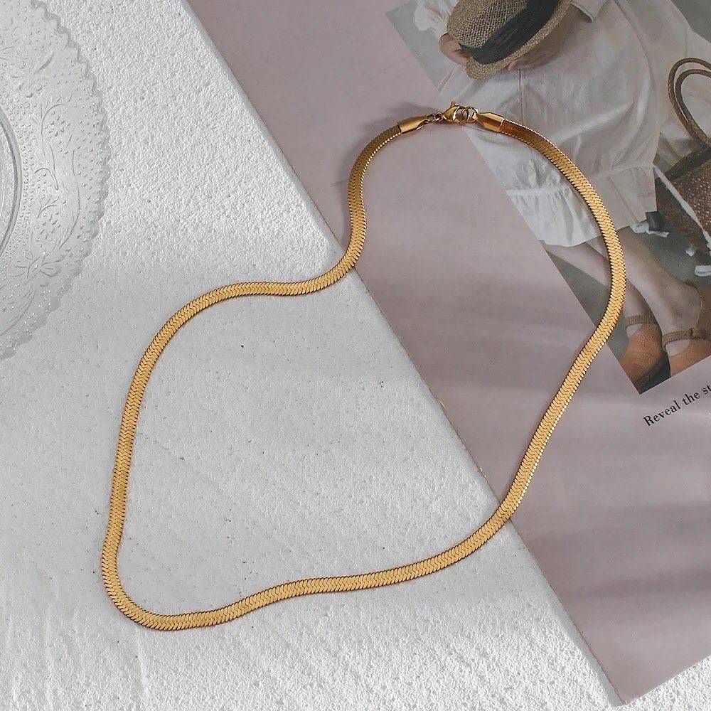 18Kt Gold Plated Herringbone Necklace, Sabya