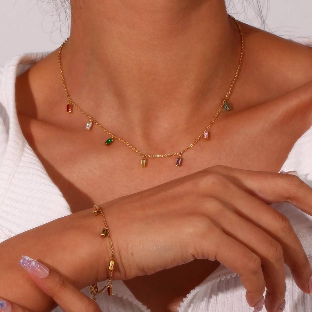 18Kt Gold Plated Rainbow Rhinestone Necklace, Sara