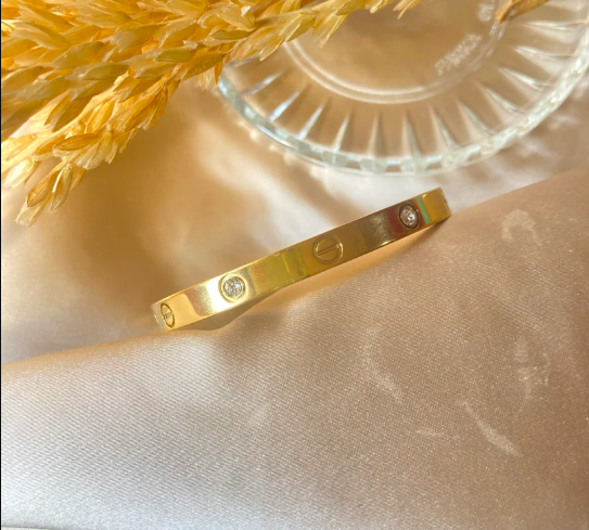 Diamond Stainless Steel Timeless Bracelet - Golden, Size 5.5Cm Diameter