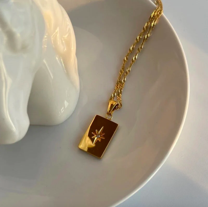 18Kt Gold Plated Rectangle Zirconia Necklace, Maria