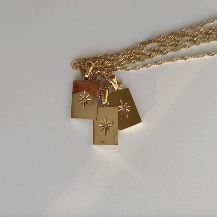18Kt Gold Plated Rectangle Zirconia Necklace, Maria
