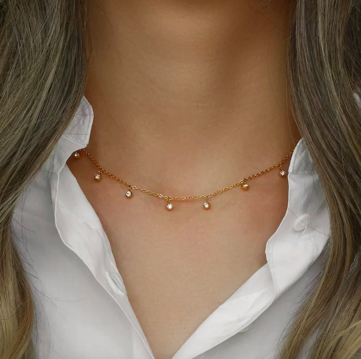 18Kt Gold Plated Rhinestone Necklace, Nia