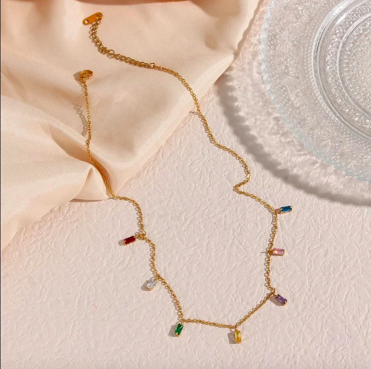 18Kt Gold Plated Rainbow Rhinestone Necklace, Sara