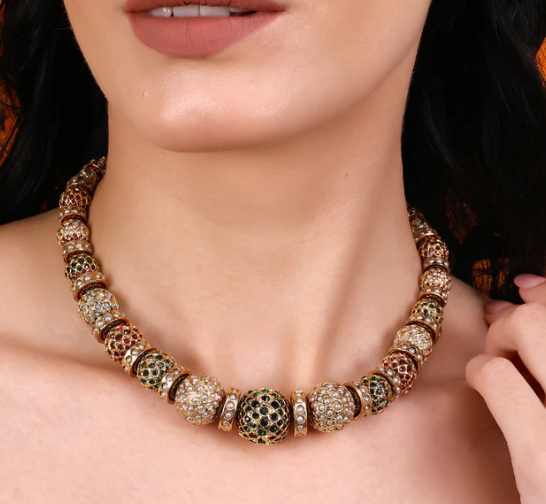 Traditional Gold-Toned Beaded Sona Moti Necklace : RMQJ0243