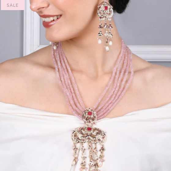 Royal Jadau Pink Jadau Necklace Set With Earrings : RMQJ0239