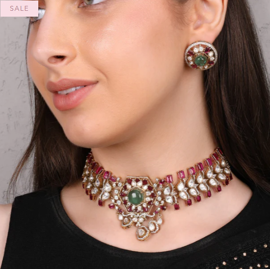 Regal Ruby & Emerald Kundan Choker Set : RMQJ0233