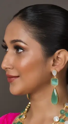 Mint Green Indo-Western Fusion Set With Earrings : RMQJ0125