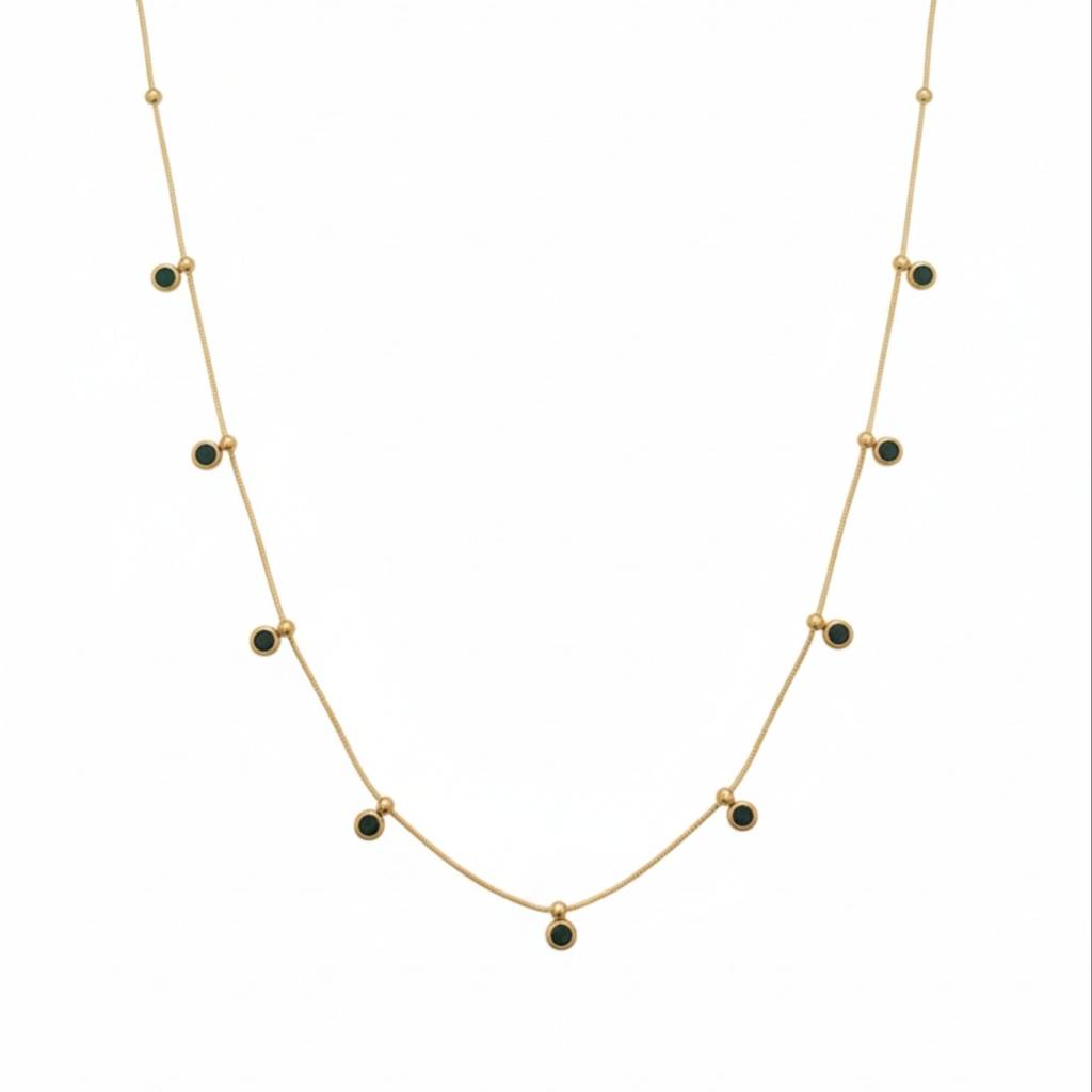 18K Gold Plated Green Charm Necklace : RJFSPN19