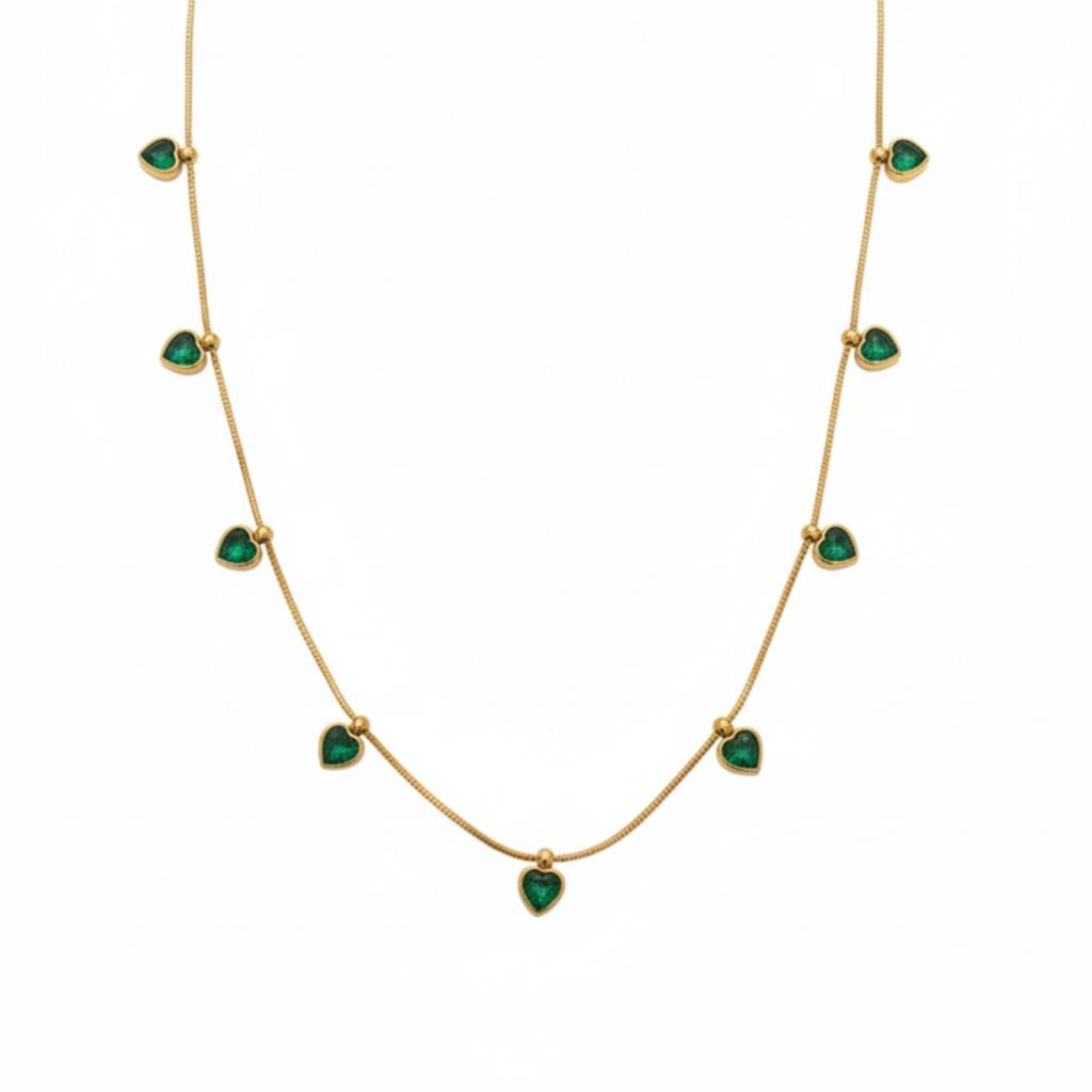 18K Gold Plated Green Heart Charm Necklace-Rjfspn20 : RJFSPN20