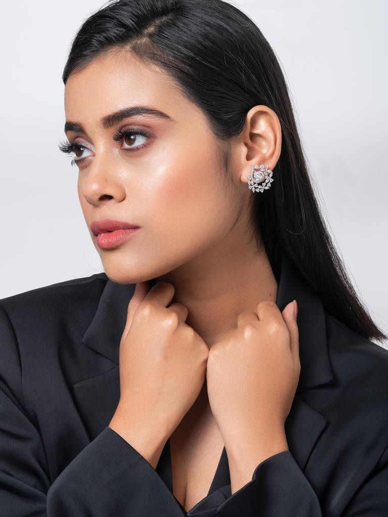Flower Loop American Diamond Earrings