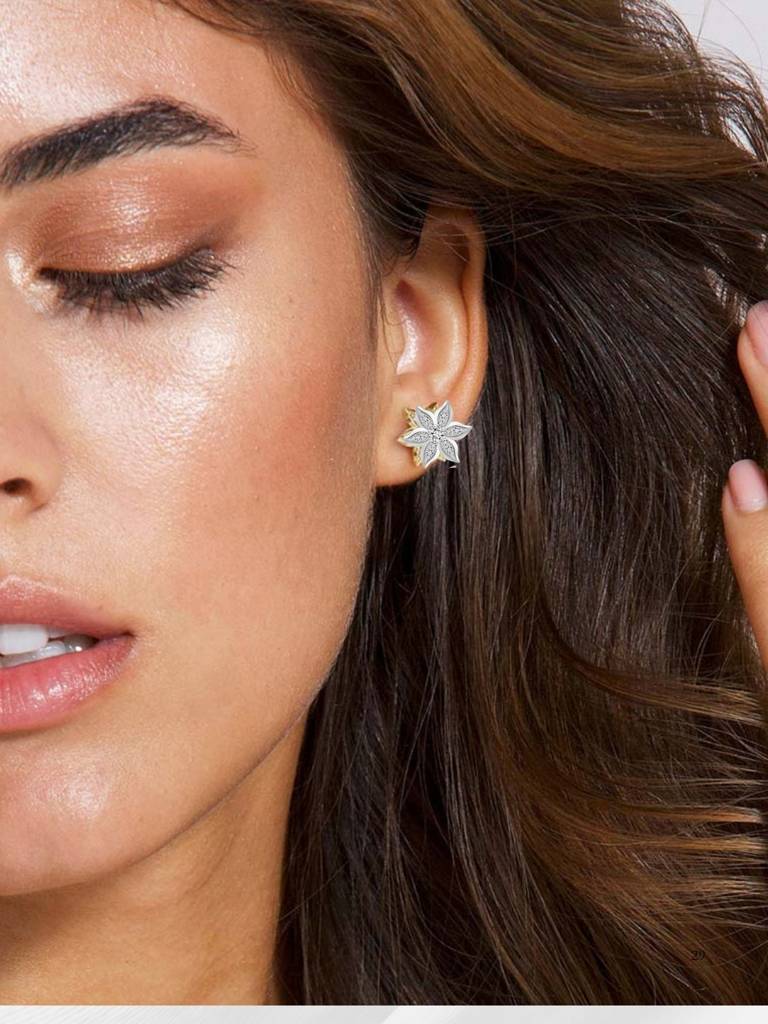 925 Sterling Silver Flower Stud Earrings For Women & Girls : BRDFSSE1