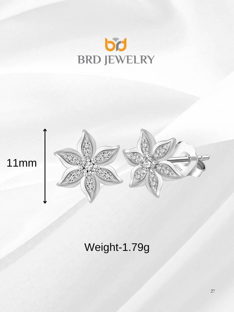 925 Sterling Silver Flower Stud Earrings For Women & Girls : BRDFSSE1
