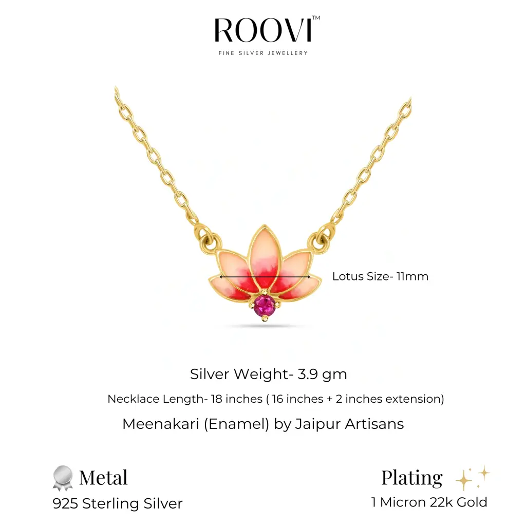 Lotus Aura 925 Silver Necklace With Meenakari Work : RV-L-19