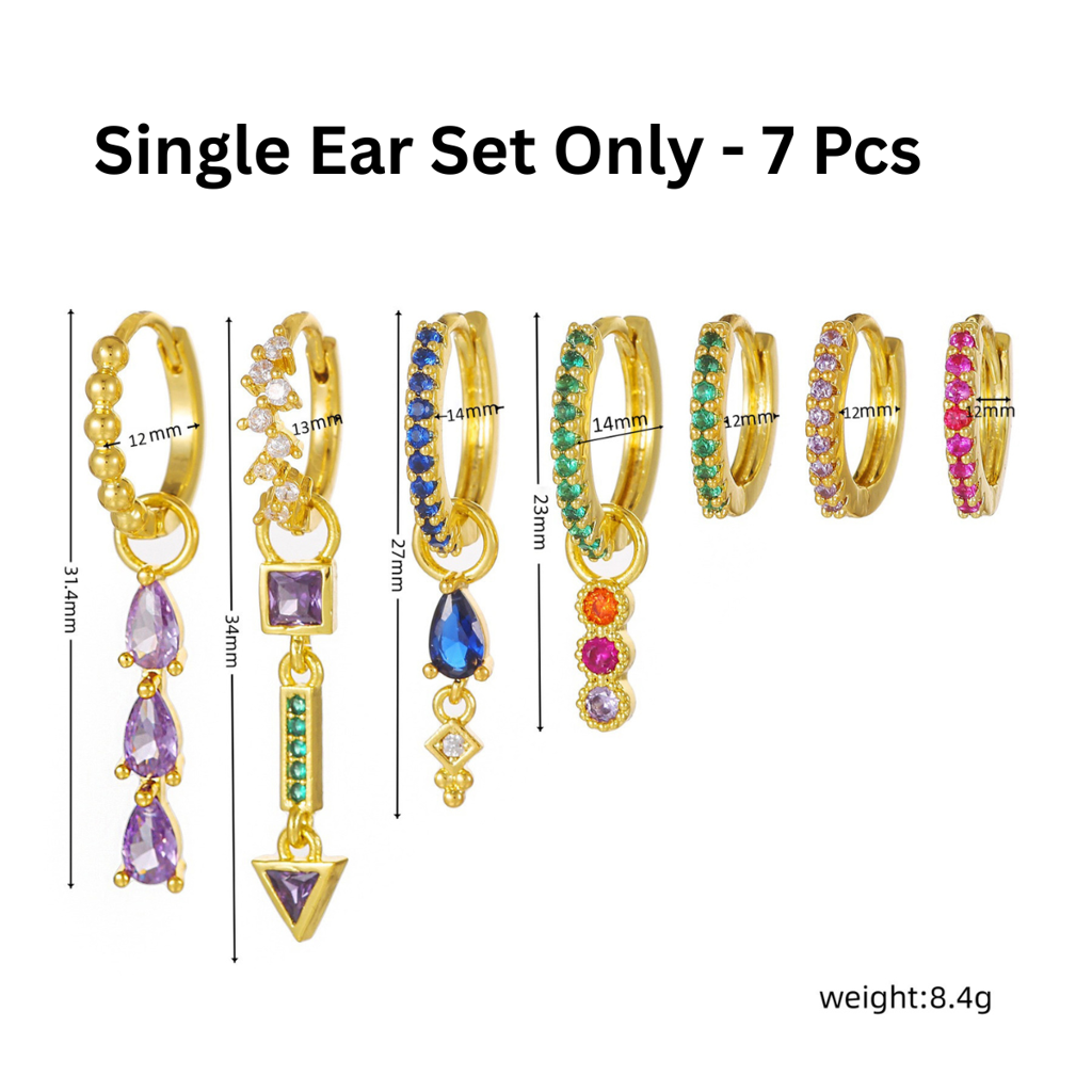 Set Of 7 18K Plated Antitarnish Multicolor Hoop Earring Set For Single Ear Only : AWU0125E319MC