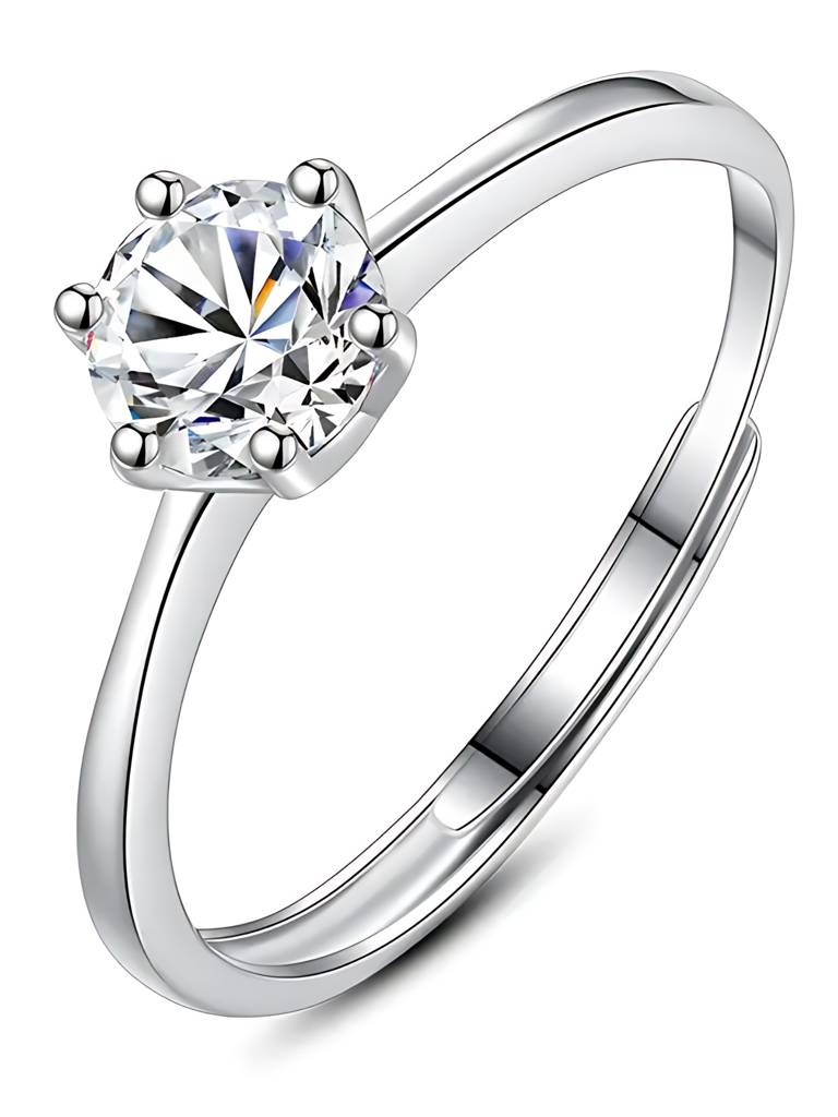 925 Sterling Silver 6 Prong Solitaire Ring I Adjustable Silver Rings For Women & Girls : BRDPSRA1